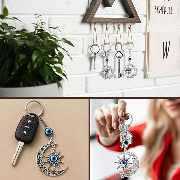 Lucky evil eye keychain sun moon charm gift accessory for men and women